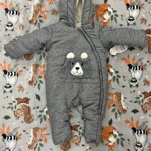 Gray Bear Hooded Kids One Piece snow suit